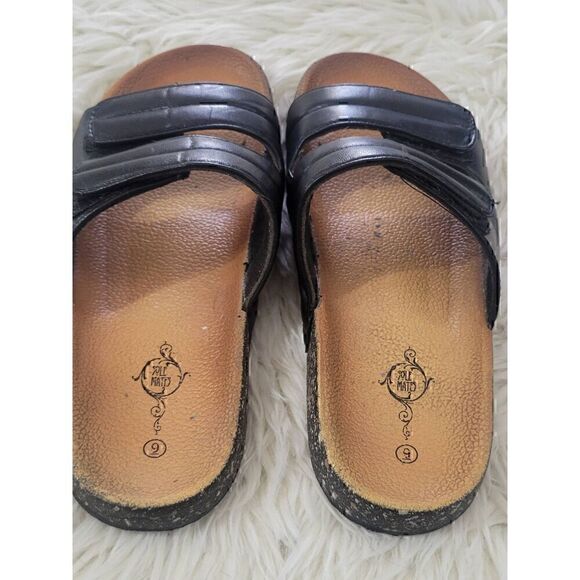 Solemates Sz 9 Slide On Double Padded Straps Sandals in Black Tan - Picture 3 of 9